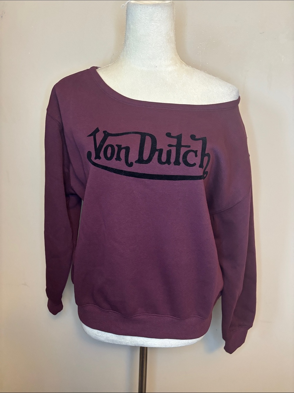 Von Dutch Cabernet Logo Off Shoulder Sweatshirt